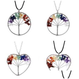 Pendant Necklaces New Women Rainbow 7 Chakra Amethyst Tree Of Life Quartz Chips Necklace Mticolor Wisdom Natural Stone Drop Delivery Dhpau