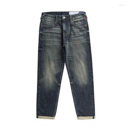 Men's Jeans Men Selvedge Denim Distressed Wash For Straight Fit And Slightly Slim 13.5 Oz