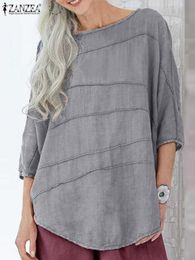 T-Shirt Fashion Women O Neck 3/4 Sleeve Blouse Zanzea Spring Oversize Tops Tunic Casual Solid Loose Shirt Summer Cotton Blusas Chemise