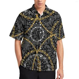 Men's Casual Shirts Golden And Silver Chains Shirt Circle Print Vacation Loose Hawaii Cool Blouses Short Sleeve Design Oversize Clothes