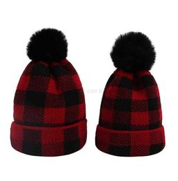 Winter warm knitted beanies hat parent-children pom pom ball hats XMAS decoration santa knit cap fashion mom kids gift faux fur pompom bobble beanis caps Alkingline