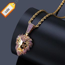 Micro-inlaid Zircon Exaggerated Ice Out Lion Head Pendant Hip Hop Big Pendant Necklace for men