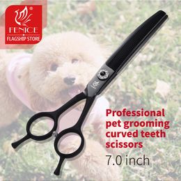 Scissors Fenice 7.0 inch professional dog grooming scissors curved thinning shears for dogs & cats animal hair tijeras tesoura