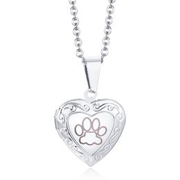 Women's Pendant Necklace Personalized and Trendy Stainless Steel Heart Pendant Necklace Openable for Picture Frame and Carved Dog Paw Jewelry Gift yw75PN-1364G