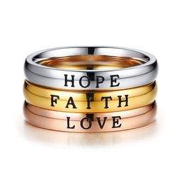Band Rings New Fashion Hope Faith Love Women Ring Elegant 316L Stainless Steel 3 Tones Female Party Accessories Drop Delivery Jewelry Dh72A