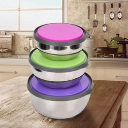 Storage Bottles 3Pcs Stainless Steel Seal Bowl Fruit Instant Noodle With Lid Reusable Student Lunch Box Food