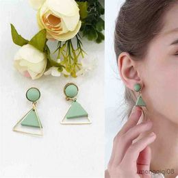 Charm Fashion Simple Geometric Round Square Drop Earrings For Women Green Triangle Party Jewellery R230603