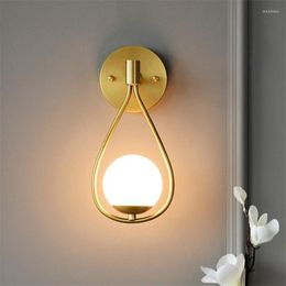 Wall Lamps All Copper Droplet Nordic Living Room Bedroom Bedside Sconce Lights Glass Ball Restaurant Aisle G9 Fixtures