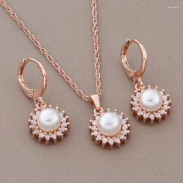 Necklace Earrings Set Trend 585 Rose Gold Color And Earring Micro Wax Inlay Natural Zircon Elegant Women's