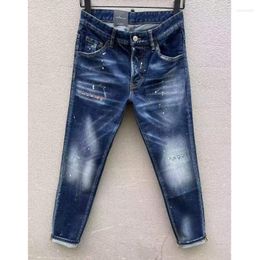 Men's Jeans Men's Casual Trendy Moto&Biker Hole Spray Paint Fashion High Street Denim Fabric Pants 111#