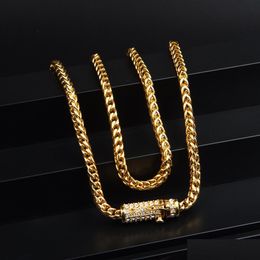 Chains 30 Mens Hip Hop Necklace Iced Out 6Mm Gold Stainless Steel Cuban Box Chain Link Rhinestone Clasp Drop Delivery Jewellery Neckla Dhlyw