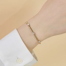 Женское браслетное ожерелье набора индивидуальных и модных браслетовых колье из нержавеющей стали инкрустации белые синие цирконы с расширенным подарком цепи YW62BR-1230