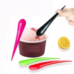 Creative Disposable Plastic Long Handle Arc Scoop Water Drop Ice Cream Big Cake Fruit Tea Spoon 0524