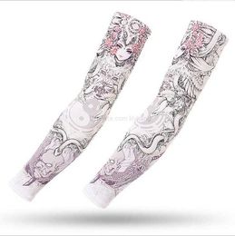 Outdoor Cycling 3D Tattoo Printed Arm Sleeves Sun Protection Anti UV Bike Basketball Compression Arm Warmers Ridding Cuff Ice silk Cooling Sleeves