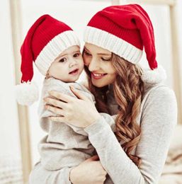 Christmas Hats Women Children Winter beanies Soft Woolen Knitted With Ball Santa Claus Caps Family Kids Adult pomp pom beanie XMAS decoration New Year Gift Hat