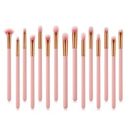 Brushes Saiantth 15pcs wood Aluminium eyes makeup brushes set beauty tools eyeshadow small fanshaped eyeliner eyebrow nose lip pink gold