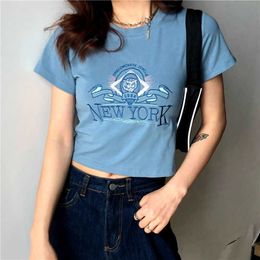 T-Shirt OOTD Girls' Cartoon New York Letter Street Apparel Harajuku Punk Top Ulzzang Retro Summer Women's Short Sleeve T-shirt P230603