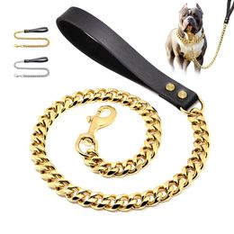 Leashes 19mm Durable Stainless Steel Dog Chain Leash Training Collar For Medium Large Dogs Pitbull Pet Dog Gold Silver Chain Lead