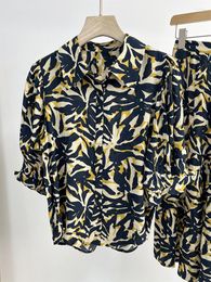 Women's Blouses Women's Print Retro Set Turn-down Collar Half Sleeve Blouse Or Elastic Waist High Midi Skirt Female Summer 2023 Suit
