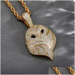 Pendant Necklaces Owl Zircon Mens Hip Hop Necklace Fashion Accessories 14K White Gold Shiny Cz Cubic Zirconia Chains Aesthetic Diamo Dhcf7