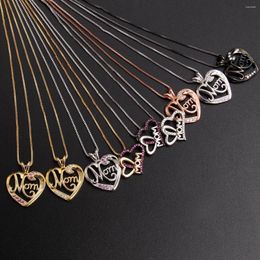 Chains MHS.SUN Women CZ Pendants Necklace Gold Plated MOM Letter Necklaces Charm Heart Shaped Choker Mother's Day Gifts