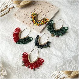 Dangle Chandelier Handmade Woven Rice Beaded Earrings Vintage V Shape For Women Bohemian Resin Stone Flower Pendant Earring Drop D Dhh8X