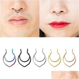 Nose Rings Studs Fake Septum Piercing Stainless Steel Ring Non Clip On Hoop Faux Lip Stud For Women Body Jewellery Drop Delivery Dhq7R