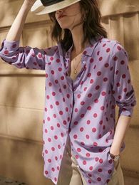 Women's Blouses 2023 Spring And Summer Shirt Purple Red Polka Dot Silk Long-sleeved Blouse