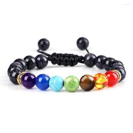 Strand 7 Chakra Reiki Healing Natural Stone Men Tiger Eye Lava Onyx Braid Bracelets Women Handmade Yoga Jewelry