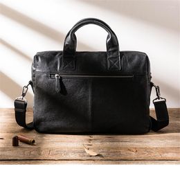 Briefcases Casual High Quality Natural Genuine Leather Men's Black Briefcase Lawyer Work Laptop Handbag Business Women Messenger Bag