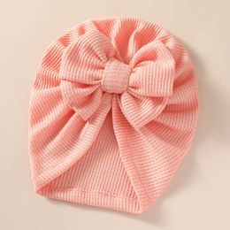 2PCS Hair Accessories New Children's Double Bow Hat Baby Knitted Fabric Newborn Cap Kids Hats Caps Girl Beanie