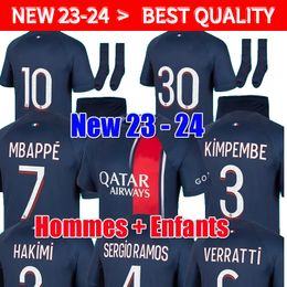 2023 2024 MBAPPE Soccer Jerseys SERGIO RAMOS Maillots HAKIMI France psG Football Shirt 23 24Parisian fans player #30 MARQUINHOS VERRATTI Men kids Kits