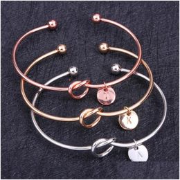 Charm Bracelets 26 Letter Sier Gold Colour Knot Heart Bracelet Bangle Girl Fashion Jewellery Alloy Round Pendant Chain Link For Women D Dh90Z