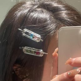 Hair Clips Geometric Colourful Crystal Metal Hairpin Blue Pink Red Round Square Clip Punk Rhinestone Light Luxury Pins For Women