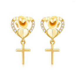 Dangle Earrings YFN 14k Gold Heart Cross For Women Religious Stud Drop Jewelry Confirmation Gifts