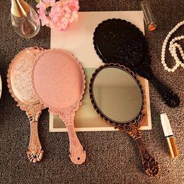 Makeup Tools Durable Decorative Mirrors ABS Hand Held Mirror Flower Relief Wearable Travel Personal Cosmetic Embossed Mirror J230601