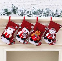 Christmas Stockings Decoration Velvet gift bag Xmas tree Ornament Wholesale 3D Cartoon Santa candy Socks Christmas sacks home Decorations Alkingline