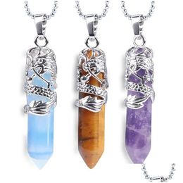 Pendant Necklaces Fashion Natural Stone Necklace Dragon Quartz Hexagonal Prism Beads Chain Jewelry For Women Men Drop Delivery Pendan Dh8Sf
