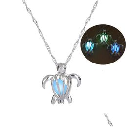 Pendant Necklaces Fashion Glow In The Dark Turtle Necklace Hollow Pearl Cages Luminous Tortoise Charm For Women S Luxury Jewelry Dro Dhv9E