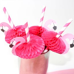 Disposable Dinnerware 10pcs of Flamingo Pineapple Drinking Stream Hawaii Beach Tropical Birthday Party Decoration Summer Swimming Pool Party Wedding Supplies