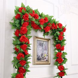 Decorative Flowers 2.4M Red Rose Artificial Flower 9 Heads For Decoration Mariage Home Room Garden Arch Decor DIY Fake Vine Party Supplies