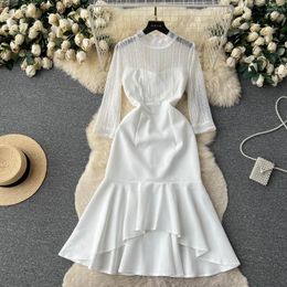 Casual Dresses Women Summer Lace Patchwork Elegant Sexy Mid-Calf Mermaid Formal Party White Dress Female Clothes