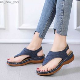 2023 New Summer Women Strap Sandals Women's Flats Open Toe Solid Casual Shoes Rome Wedges Thong Sandals Sexy Ladies Shoes L230518