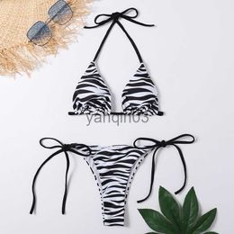 Women's Swimwear Zebra Striped Halter Triangle Bikinis Set Swimwear Women Micro Thong Swimsuits Bikinis 2023 Mujer String Swimming Suit Biquinis J230603