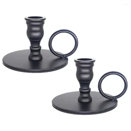 Decorative Flowers 2 Pcs Hand Held Candlestick Black Sconce Portable Iron Holders