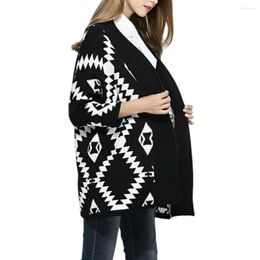 Women's Knits Lady Sweater Coat Cardigan Knitted Casual Ethnic Print Vintage Winter Loose Jacket Knitwear Korean Fashion