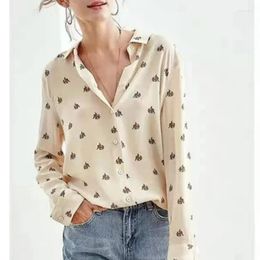 Women's Blouses Spring And Summer Elephant Print Silk Lapel Single-breasted Long-sleeved Shirt For Women