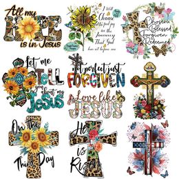 Notions Heat Transfer Patches Leopard Jesus Cross Iron on Transfers Vinyl Paper Stickers Washable Heat Press Decals for T-Shirts Bags Clothing 9.5 Inch