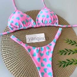 Women's Swimwear QINJOYER Pink Swimwear Women Brazilian Bikini Cute Heart Print Swimsuit Sexy Thong Bikini Set 2023 Bathing Suit Women Beachwear J230603