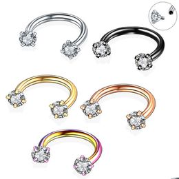 Nose Rings Studs Double Headed Zircon Ring Piercing Jewelry C Shaped Eyebrow Nail Lip 316L Stainless Steel 5 Color Hope Drop Delive Dhlo0